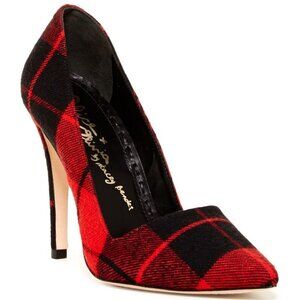 Alice + Olivia Red and Black Plaid Dina Wool Heel